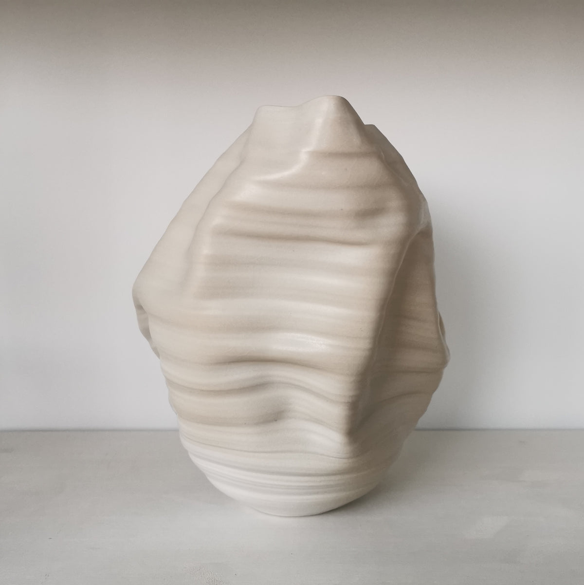 White Ribbed Undulating Form v2 N.22, Ceramic Sculpture, Objet D'Art