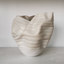 White Ribbed Undulating Form v2 N.22, Ceramic Sculpture, Objet D'Art