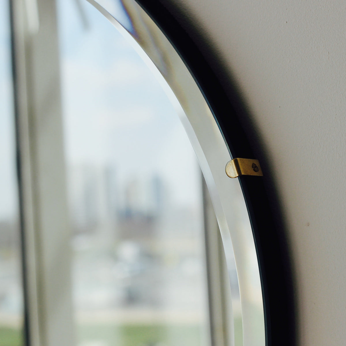 Orbis™ Bevelled Round Frameless Art Deco Mirror with Brass Clips