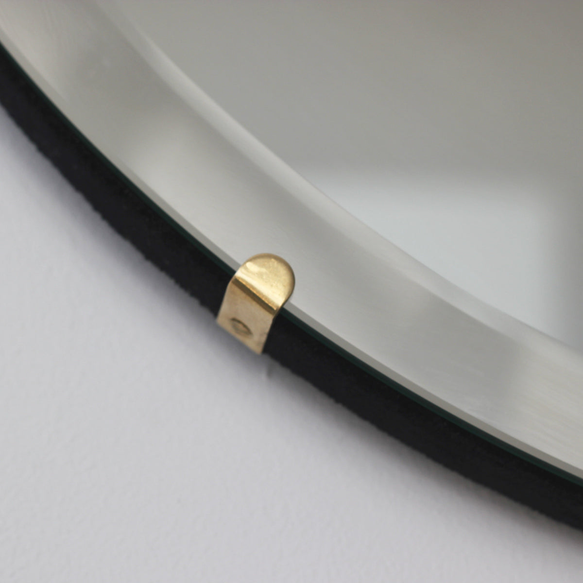 Orbis™ Bevelled Round Frameless Art Deco Mirror with Brass Clips