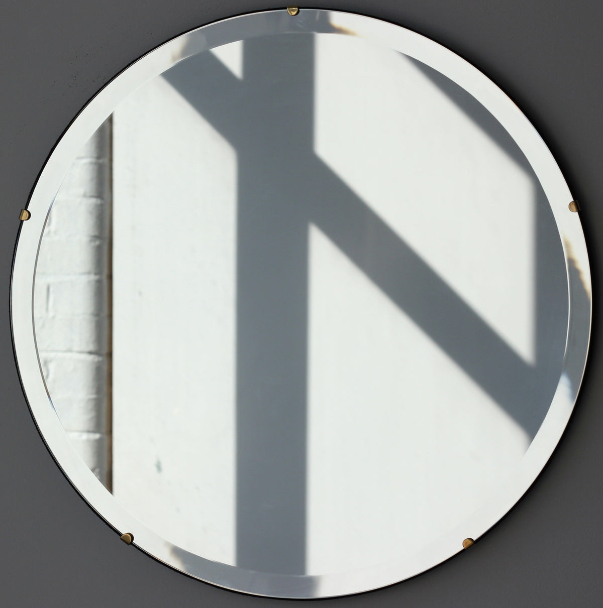 Orbis™ Bevelled Round Frameless Art Deco Mirror with Brass Clips