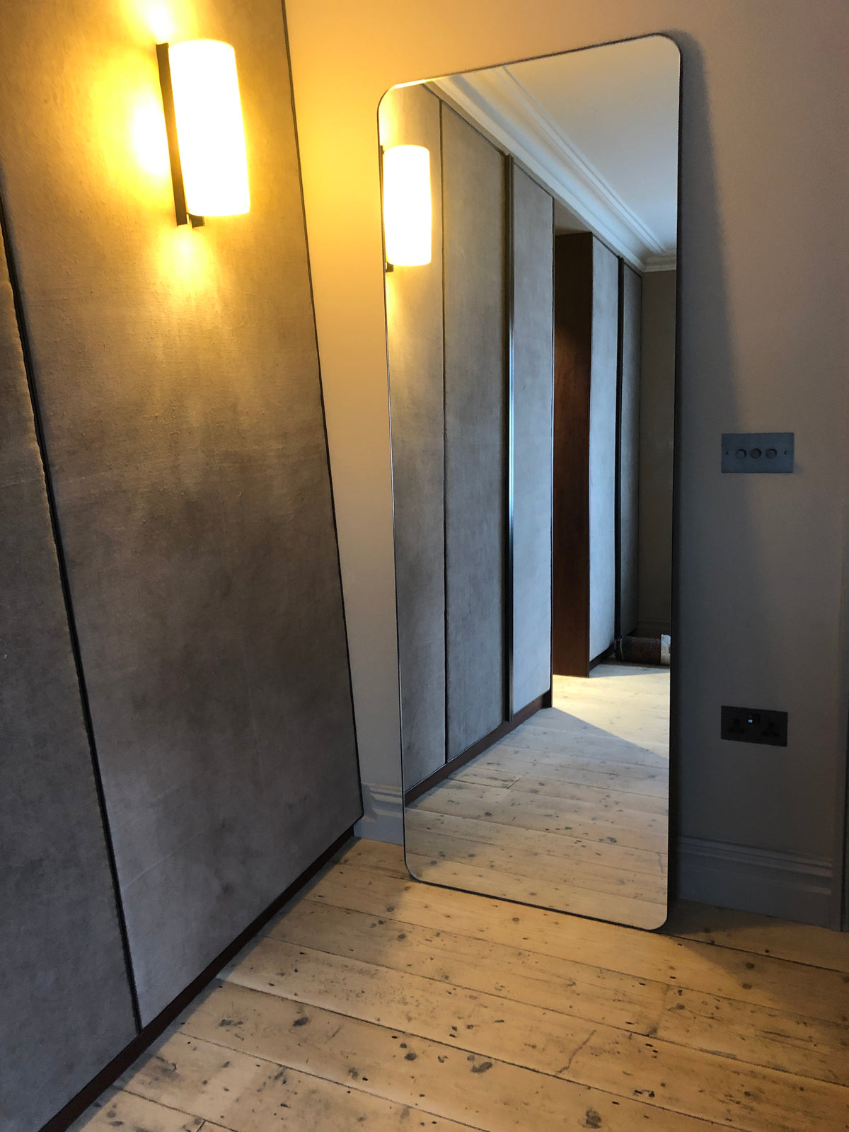 Wall Leaning Quadris™ Floor Mirror with a Bronze Patina Brass Frame