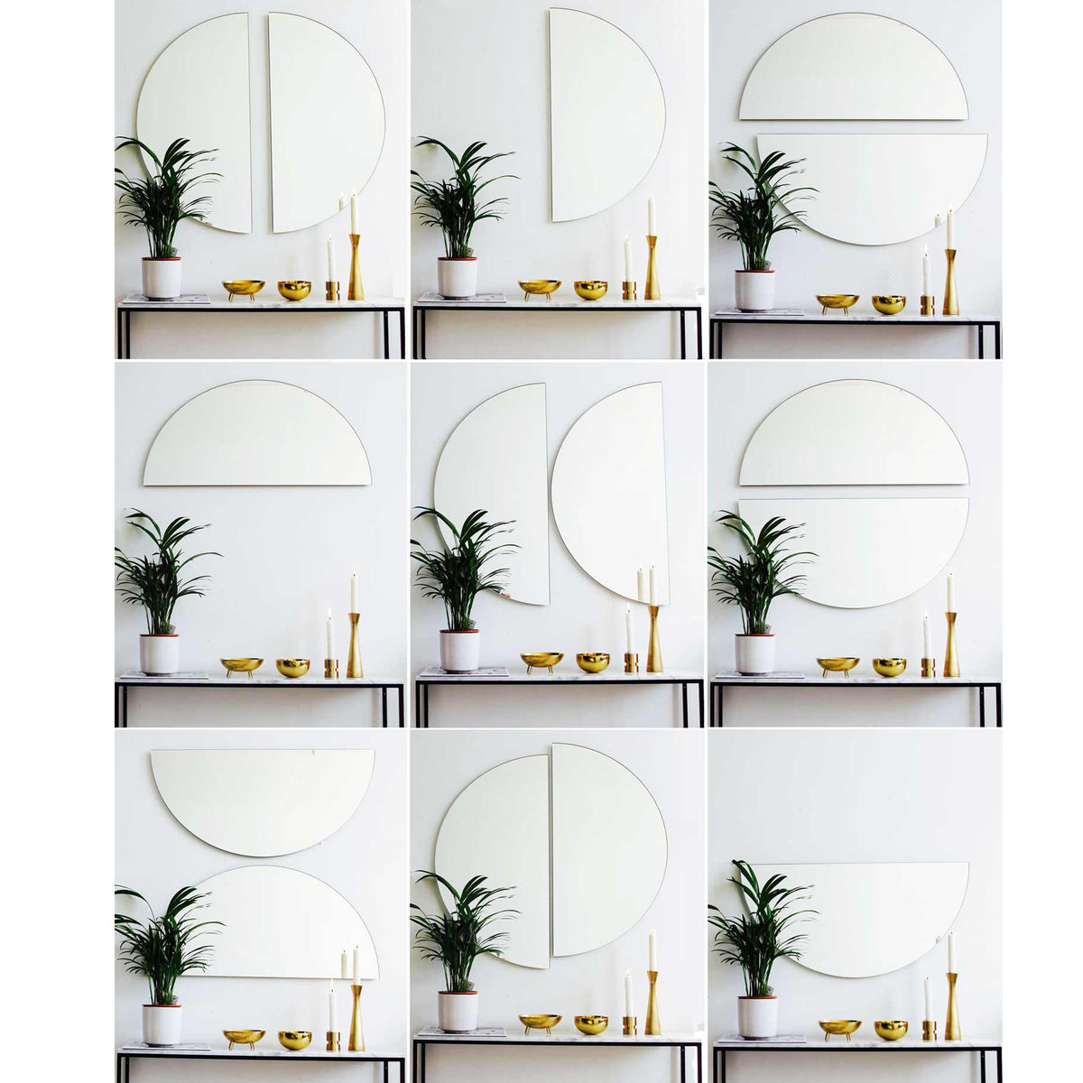 Set of 2 Luna™ Half Moon Mixed Tinted Silver + Rose Gold (Peach) Semi-circular Frameless Mirrors