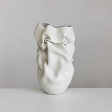 Unique Ceramic Sculpture Vessel Medium Tall White Crumpled Form N.52, Objet d'Art