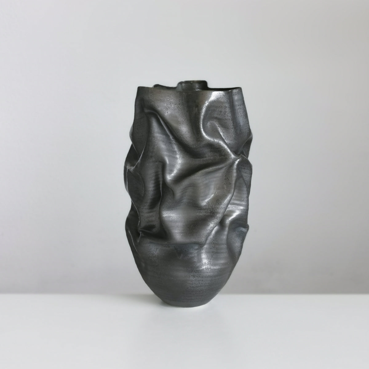 Unique Ceramic Sculpture Vessel Black Dehydrated Form N.57, Objet d'Art