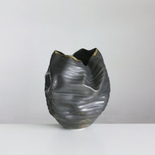 Unique Ceramic Sculpture Vessel, Black Ribbed Undulating Form N.58, Objet d'Art