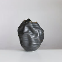 Unique Ceramic Sculpture Vessel, Black Ribbed Undulating Form N.58, Objet d'Art