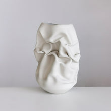 Unique Ceramic Sculpture Vessel Medium Tall White Crumpled Form N.50, Objet d'Art