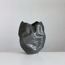 Unique Ceramic Sculpture Vessel, Black Ribbed Undulating Form N.58, Objet d'Art