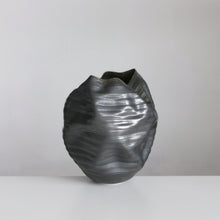 Unique Ceramic Sculpture Vessel, Black Ribbed Undulating Form N.58, Objet d'Art