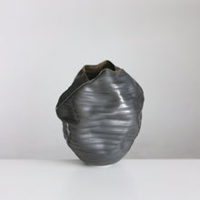 Unique Ceramic Sculpture Vessel, Black Ribbed Undulating Form N.58, Objet d'Art