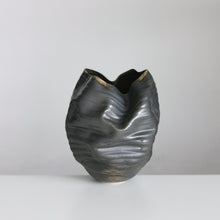 Unique Ceramic Sculpture Vessel, Black Ribbed Undulating Form N.58, Objet d'Art