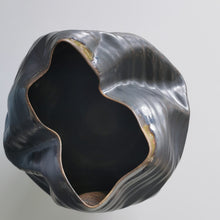 Unique Ceramic Sculpture Vessel, Black Ribbed Undulating Form N.58, Objet d'Art