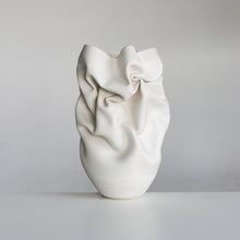 Unique Ceramic Sculpture Vessel Medium Tall White Crumpled Form N.52, Objet d'Art