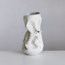 Unique Ceramic Sculpture Vessel Medium Tall White Crumpled Form N.50, Objet d'Art