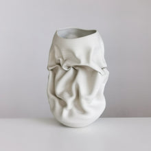 Unique Ceramic Sculpture Vessel Medium Tall White Crumpled Form N.50, Objet d'Art