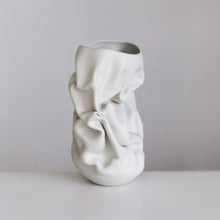 Unique Ceramic Sculpture Vessel Medium Tall White Crumpled Form N.50, Objet d'Art