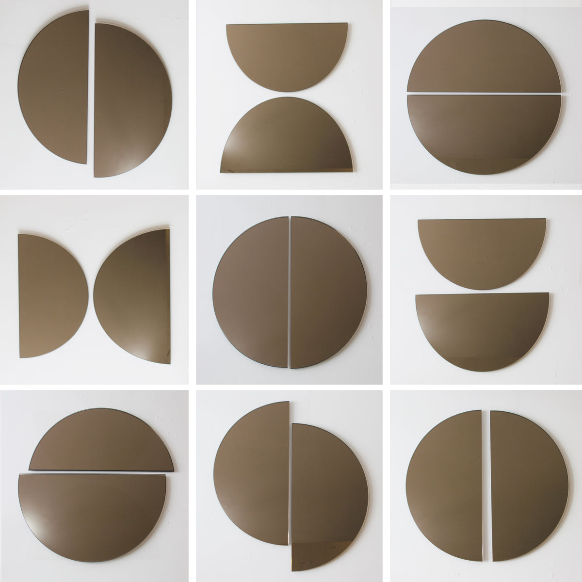 Set of 2 Luna™ Round Half-Moon Bronze Tinted Minimalist Frameless Mirrors