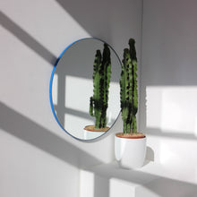 Orbis™ Round Minimalist Mirror with a Modern Blue Frame