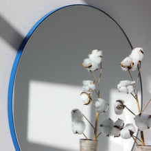 Orbis™ Round Minimalist Mirror with a Modern Blue Frame