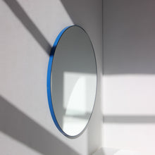 Orbis™ Round Minimalist Mirror with a Modern Blue Frame