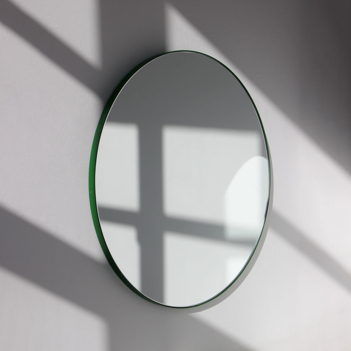 Modern Round Mirror with Green Frame