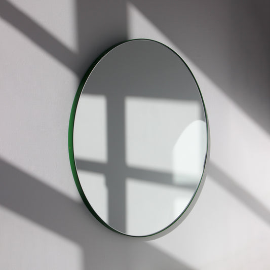 Modern Round Mirror with Green Frame