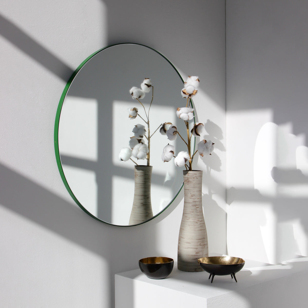 Modern Round Mirror with Green Frame