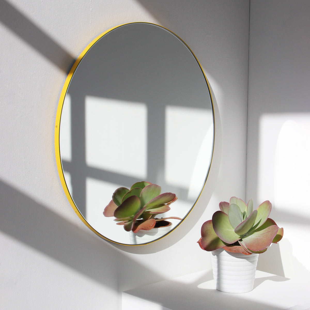 Orbis™ Round Handcrafted Modern Mirror with Yellow Frame, Customisable