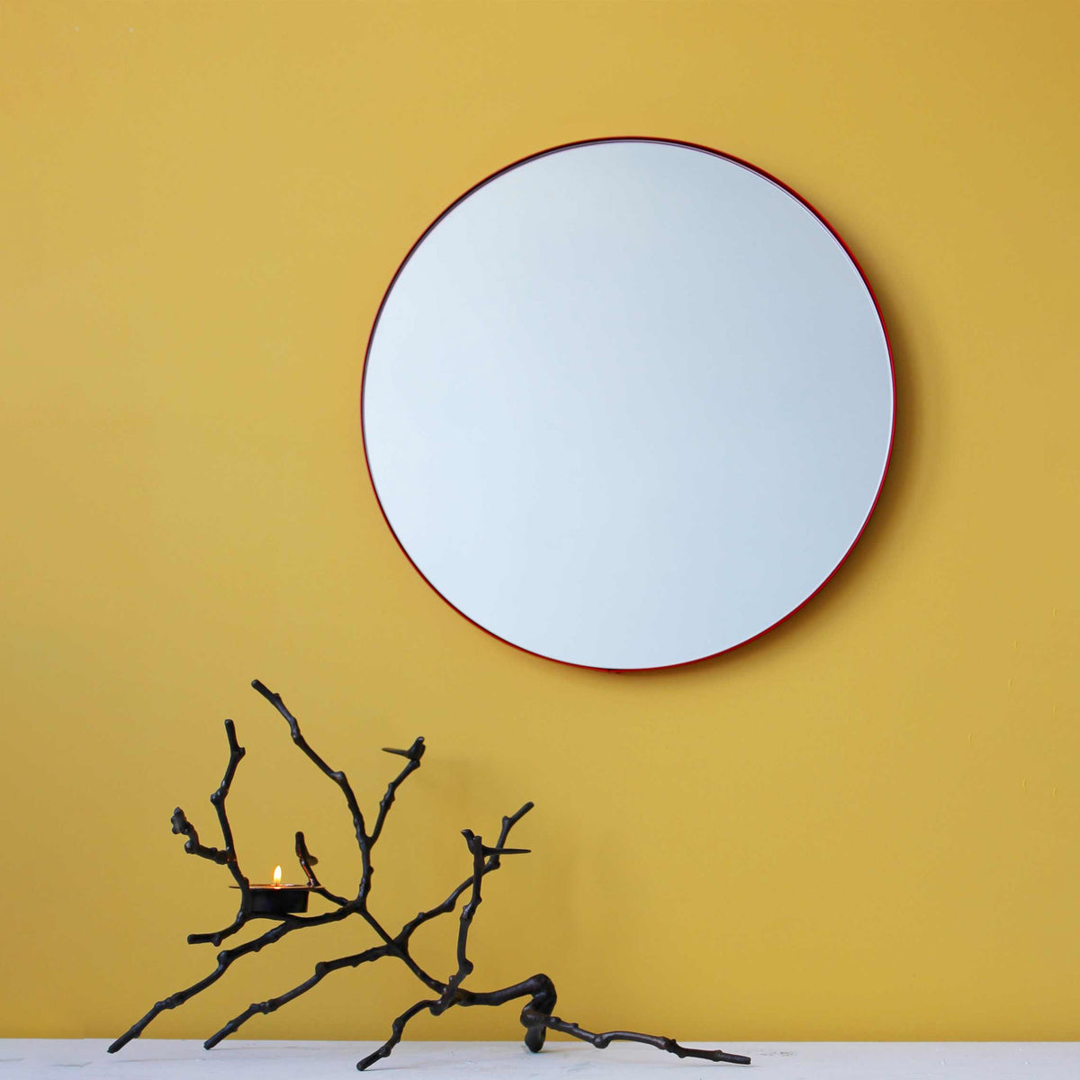 Round Modern Mirror with Red Frame