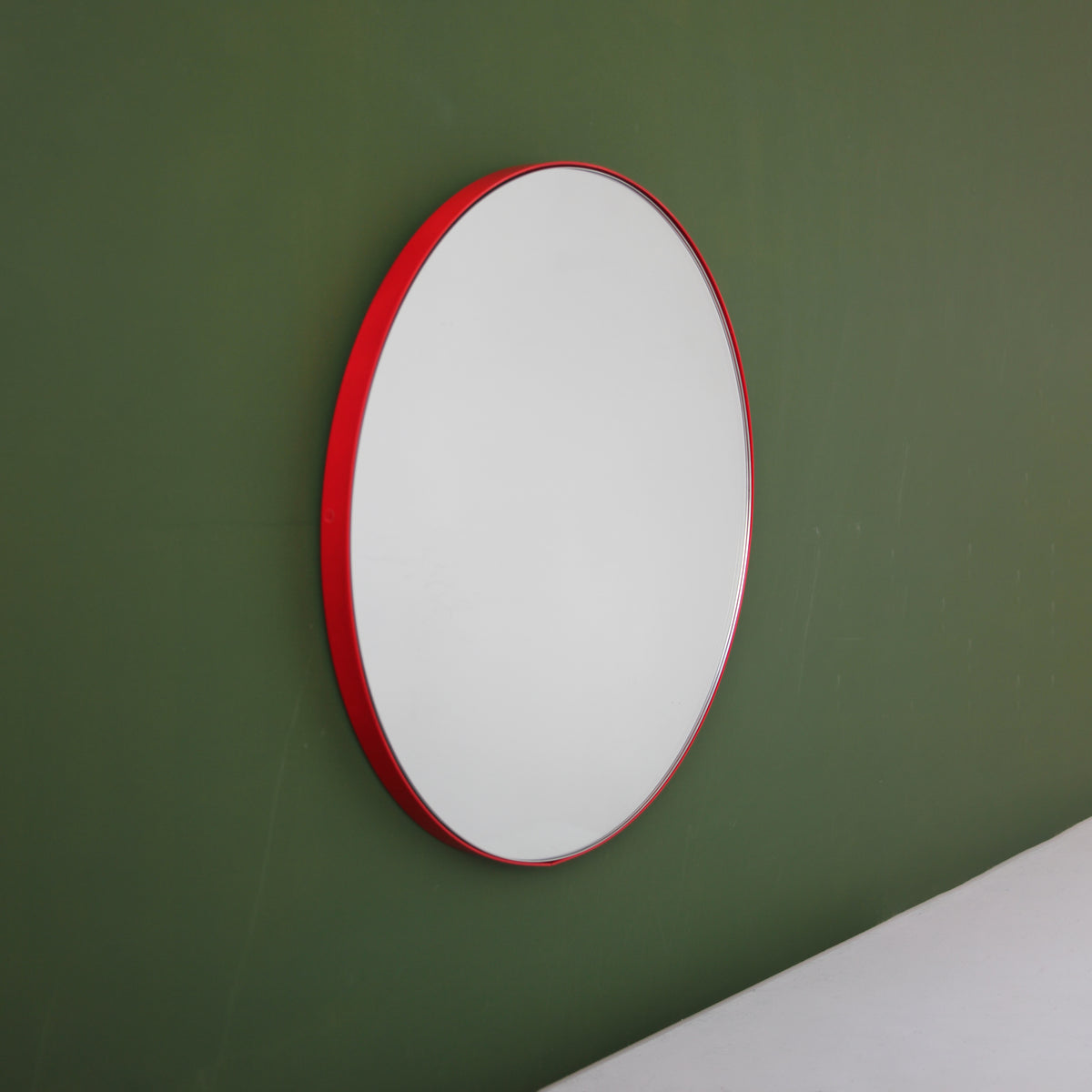 Round Modern Mirror with Red Frame