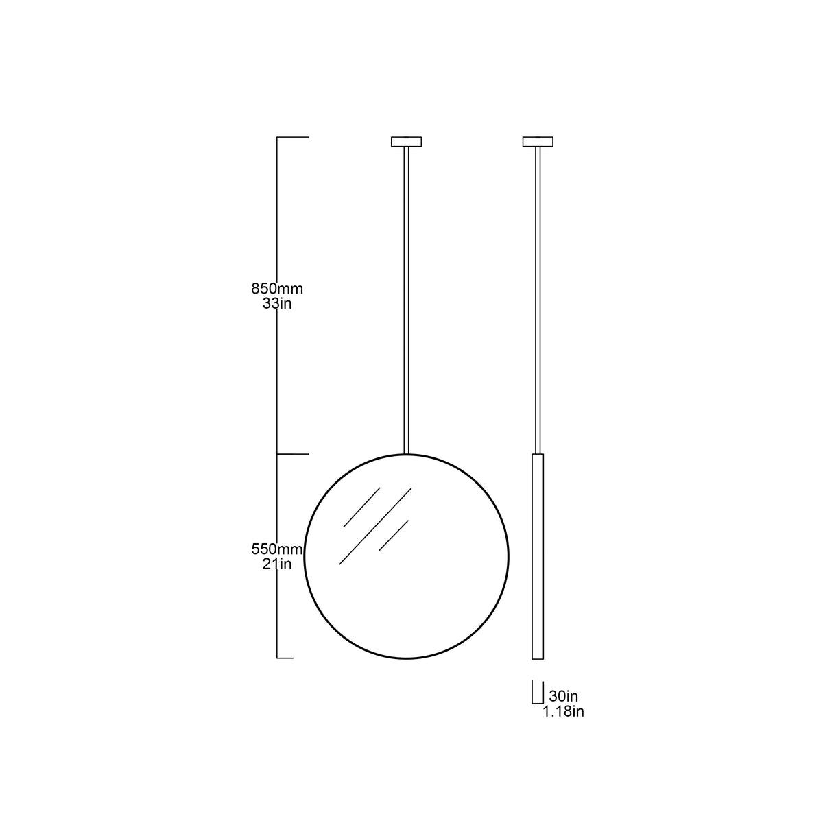 Orbis™ Ceiling Suspended Modern Round Mirror with a Brushed Brass Frame