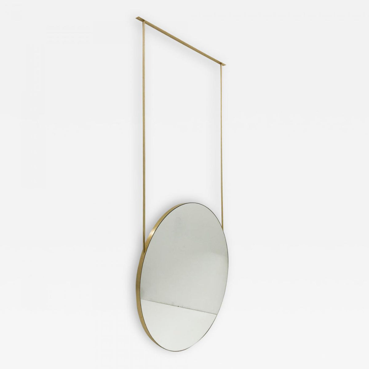 Orbis™ Ceiling Suspended Round Mirror with Brushed Brass Frame and Two Arms