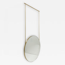 Orbis™ Ceiling Suspended Round Mirror with Brushed Brass Frame and Two Arms