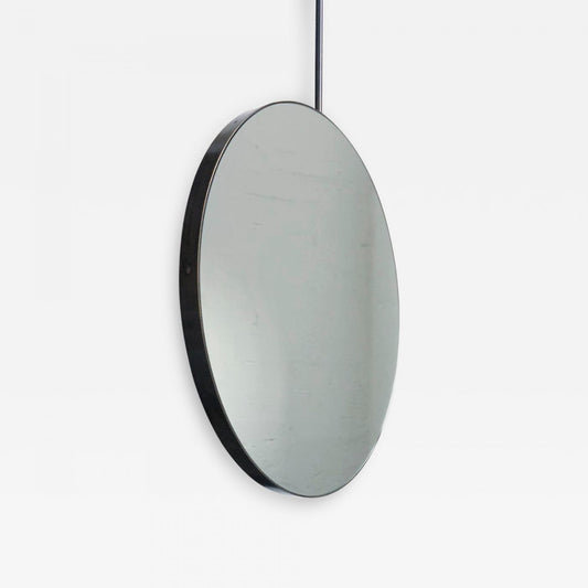 Orbis™ Ceiling Suspended Round Art Deco Mirror with Bronze Patina Brass Frame