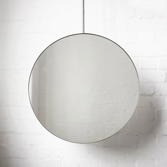 Orbis™ Ceiling Suspended Round Handcrafted Modern Mirror with Stainless Steel Frame