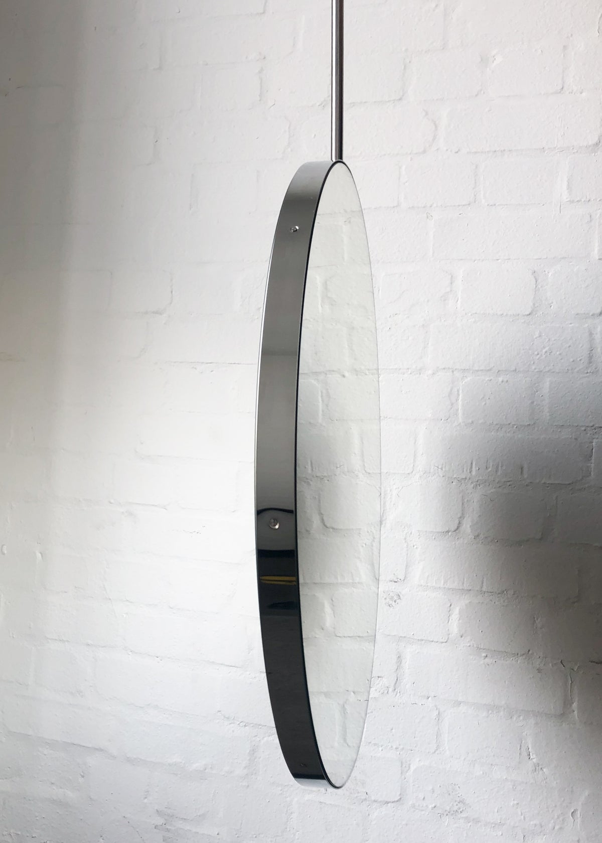 Orbis™ Ceiling Suspended Round Handcrafted Modern Mirror with Stainless Steel Frame