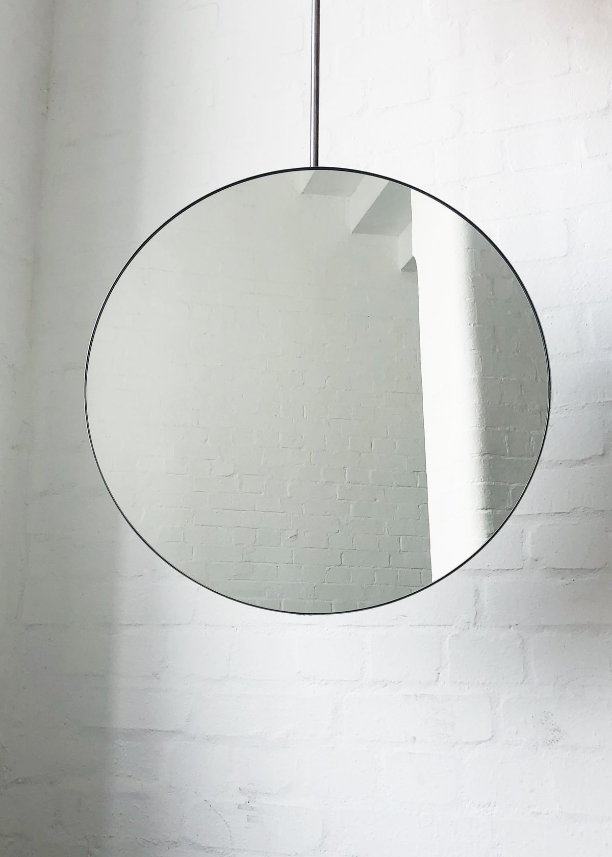 Orbis™ Ceiling Suspended Round Handcrafted Modern Mirror with Stainless Steel Frame