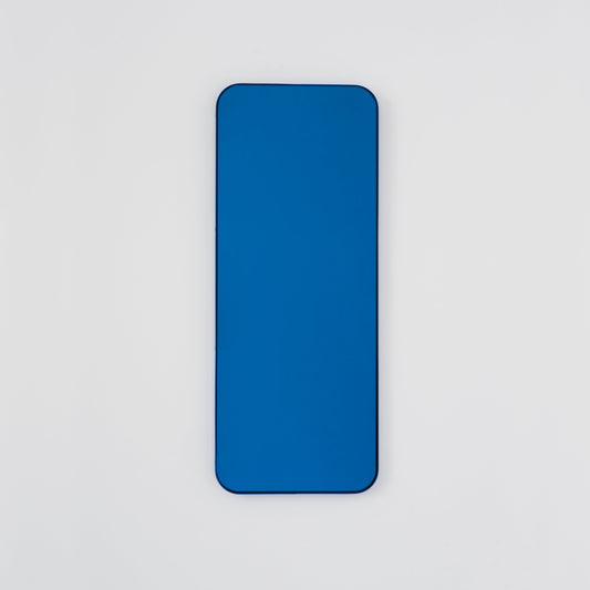 In Stock Quadris Rectangular Blue Tinted Contemporary Mirror with a Blue Frame