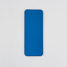 In Stock Quadris Rectangular Blue Tinted Contemporary Mirror with a Blue Frame