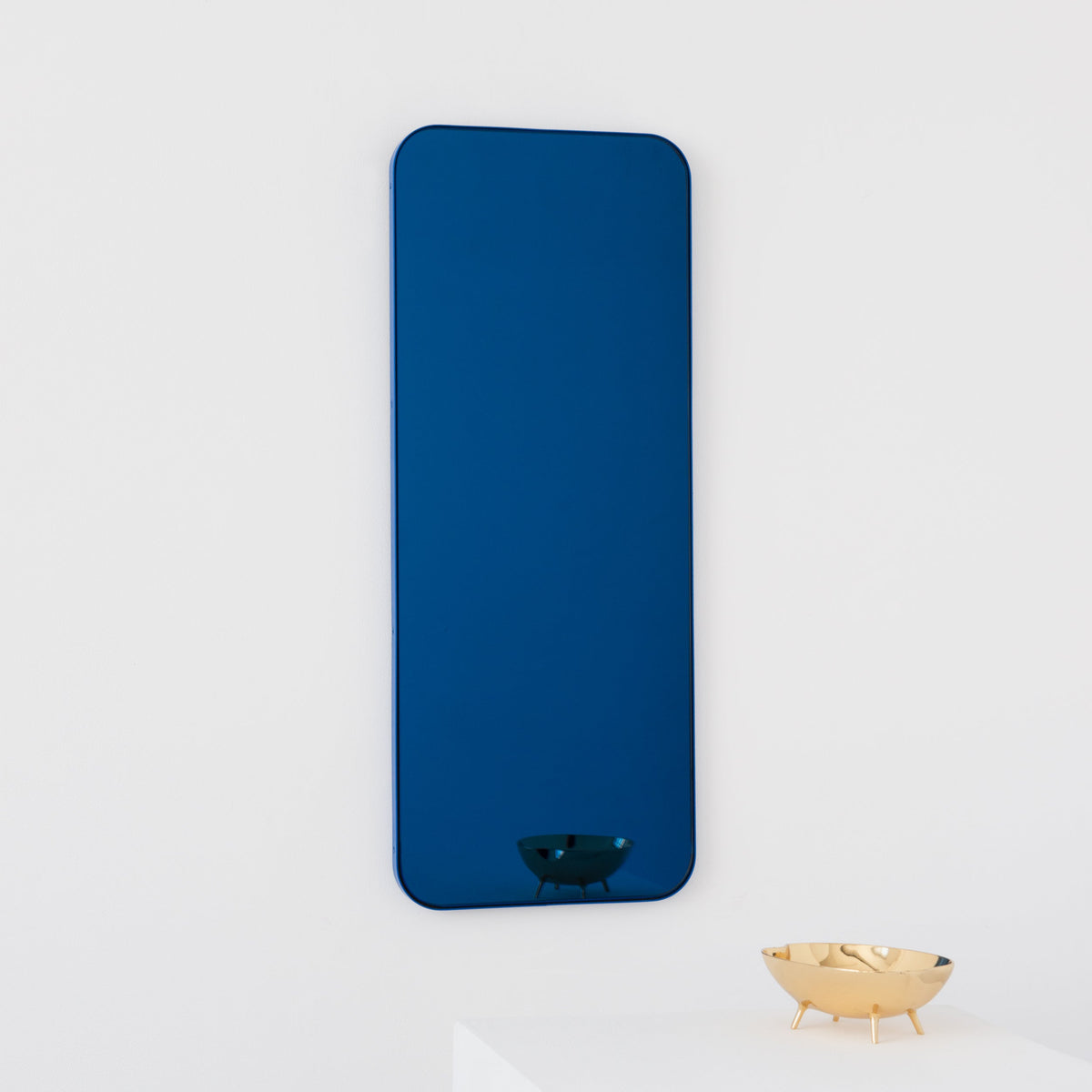 In Stock Quadris Rectangular Blue Tinted Contemporary Mirror with a Blue Frame