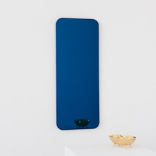 In Stock Quadris Rectangular Blue Tinted Contemporary Mirror with a Blue Frame