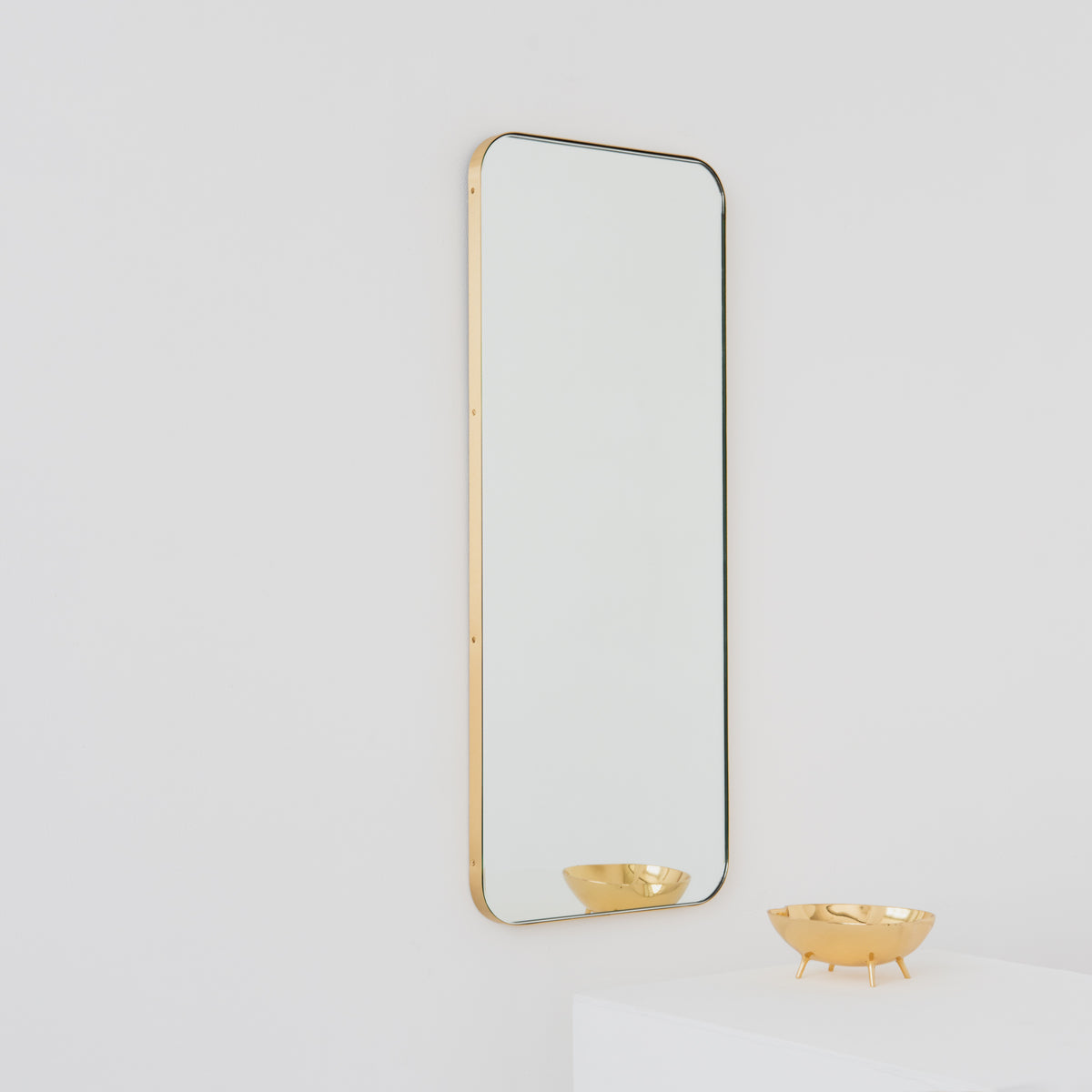Alguacil & Perkoff Rectangular Wall Mirror with a Minimalist Brass Frame