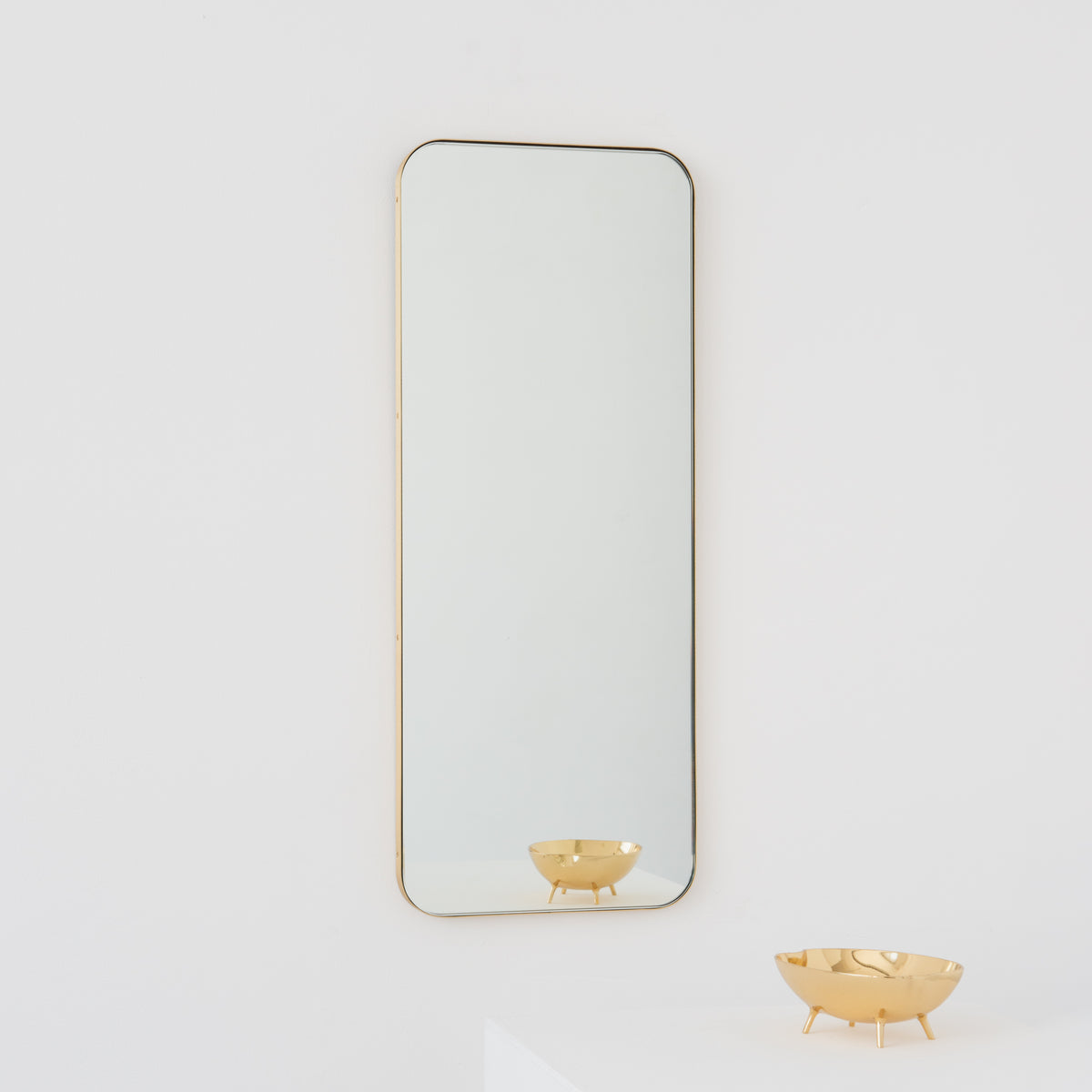 Alguacil & Perkoff Rectangular Wall Mirror with a Minimalist Brass Frame