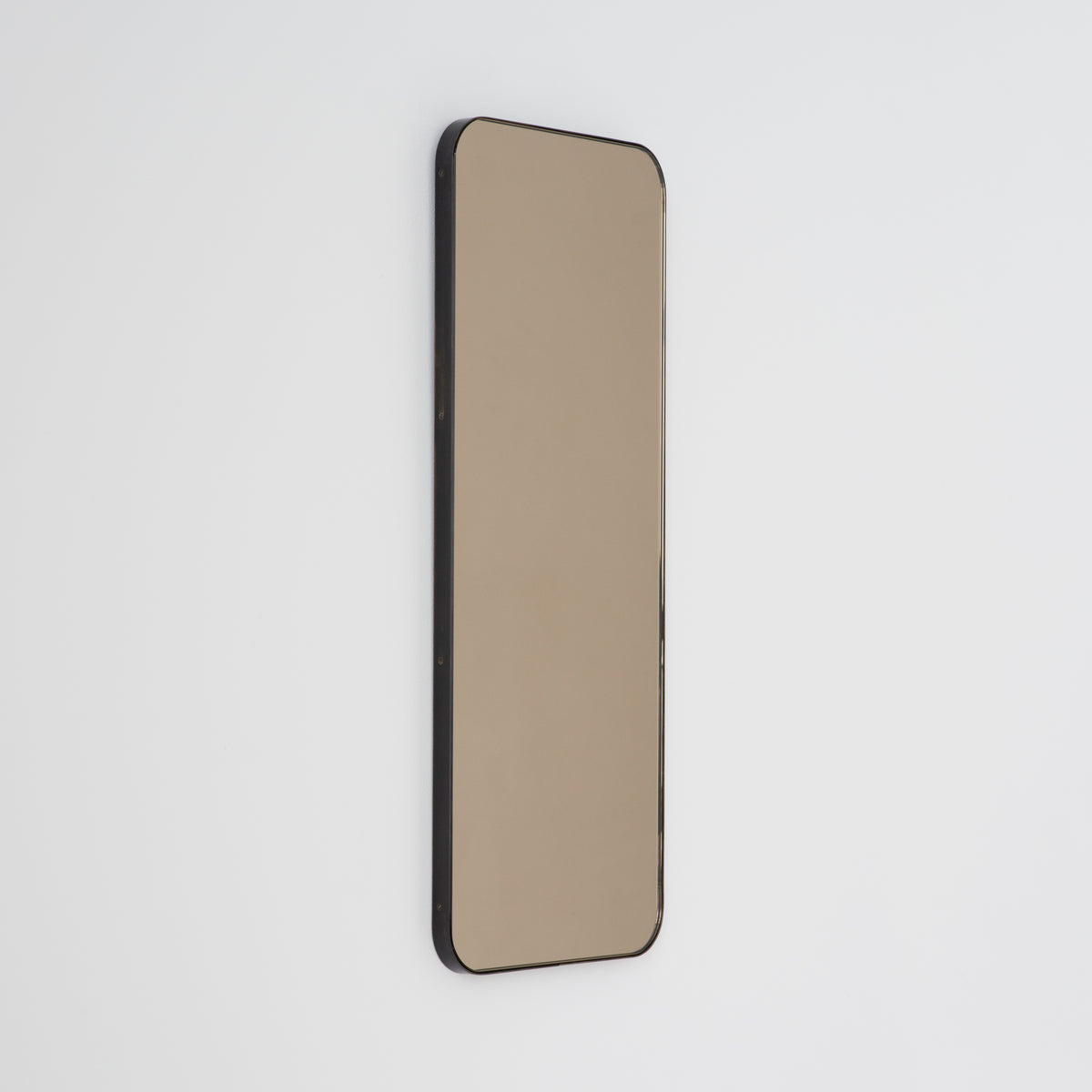 Quadris™ Rectangular Bronze Tinted Minimalist Mirror with a Bronze Patina Brass Frame