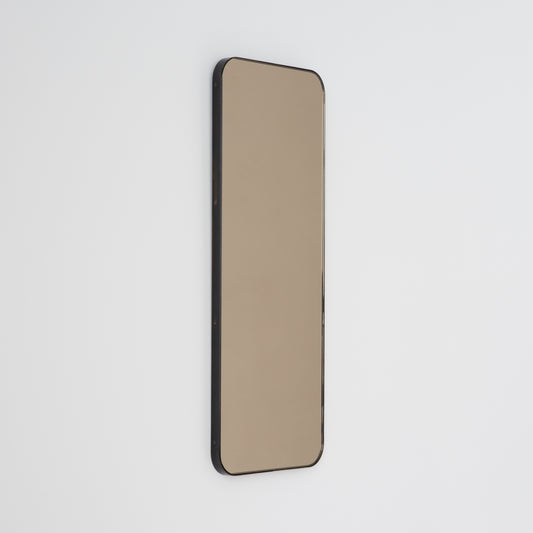 Quadris™ Rectangular Bronze Tinted Minimalist Mirror with a Bronze Patina Brass Frame