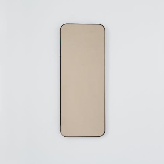 Quadris™ Rectangular Bronze Tinted Minimalist Mirror with a Bronze Patina Brass Frame