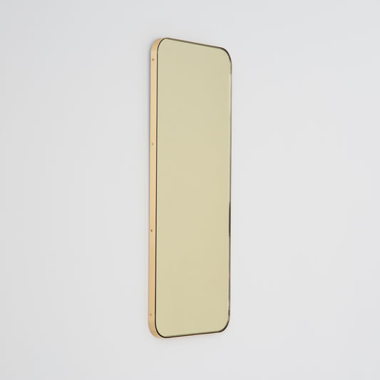 Quadris™ Rectangular Gold Tinted Contemporary Mirror with a Brass Frame