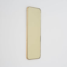 In Stock Quadris Rectangular Gold Tinted Contemporary Mirror with a Brass Frame