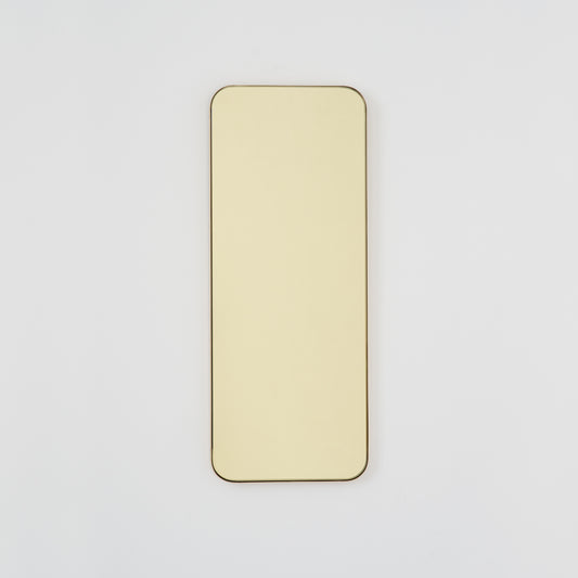 Quadris™ Rectangular Gold Tinted Contemporary Mirror with a Brass Frame